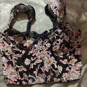 Floral Black and Pink Corset Top